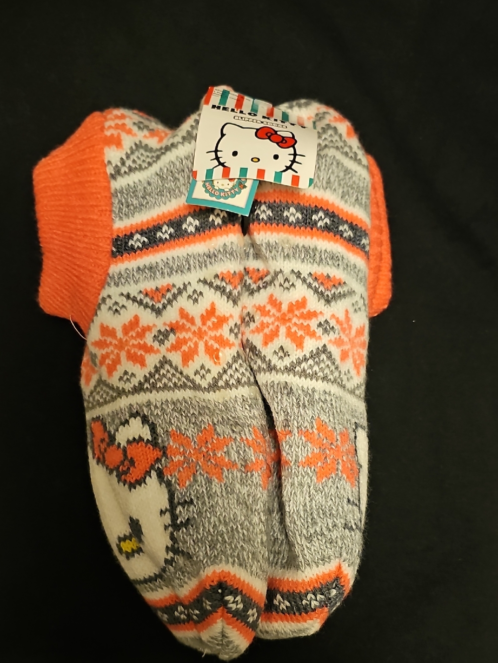 Hello Kitty Orange & Gray Patterned Womens Slipper Socks